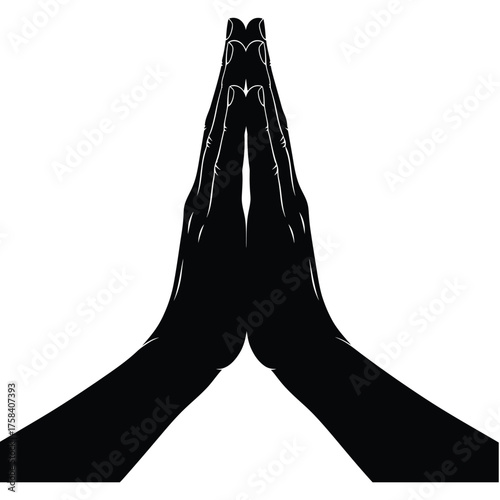A black silhouette of two hands pressed together in a gesture of prayer or supplication