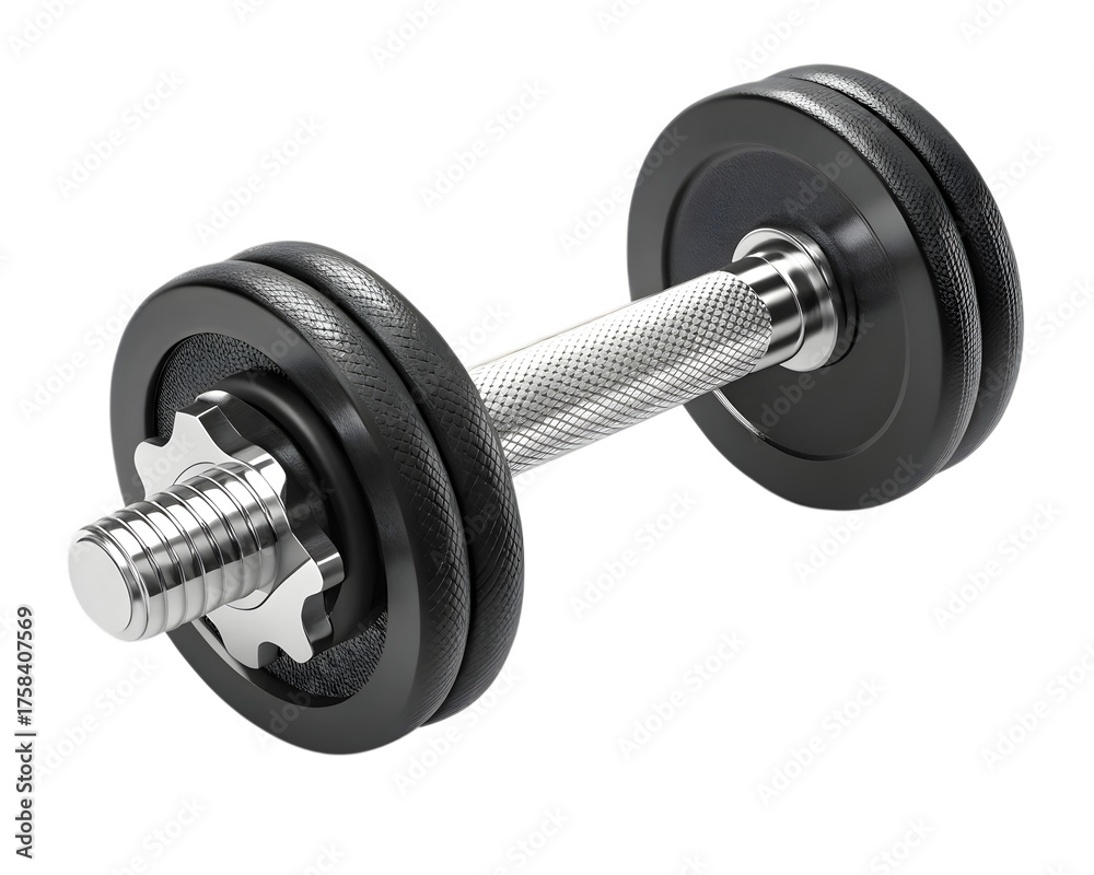 Naklejka premium Black weightlifting dumbbell resting horizontally for fitness promotion