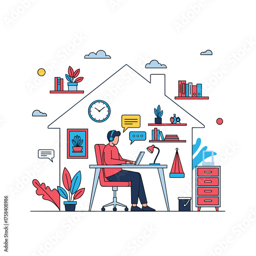 Illustrative scene of a person working productively at their home office desk.