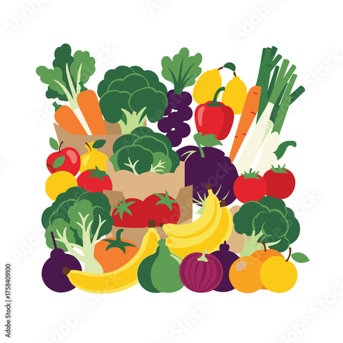A vibrant assortment of fresh fruits and vegetables arranged in a plentiful display.