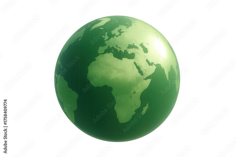 Fototapeta premium Green earth globe displaying continents on transparent background, symbolizing global ecology and environmental sustainability