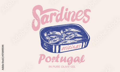 Sardines fish market in portugal. Canned fish artwork. Sardines fish artwork for t shirt print, poster, sticker and other uses.