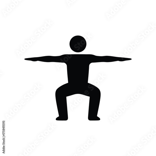 Black silhouette of a person in a squat position with arms extended to the sides wide open