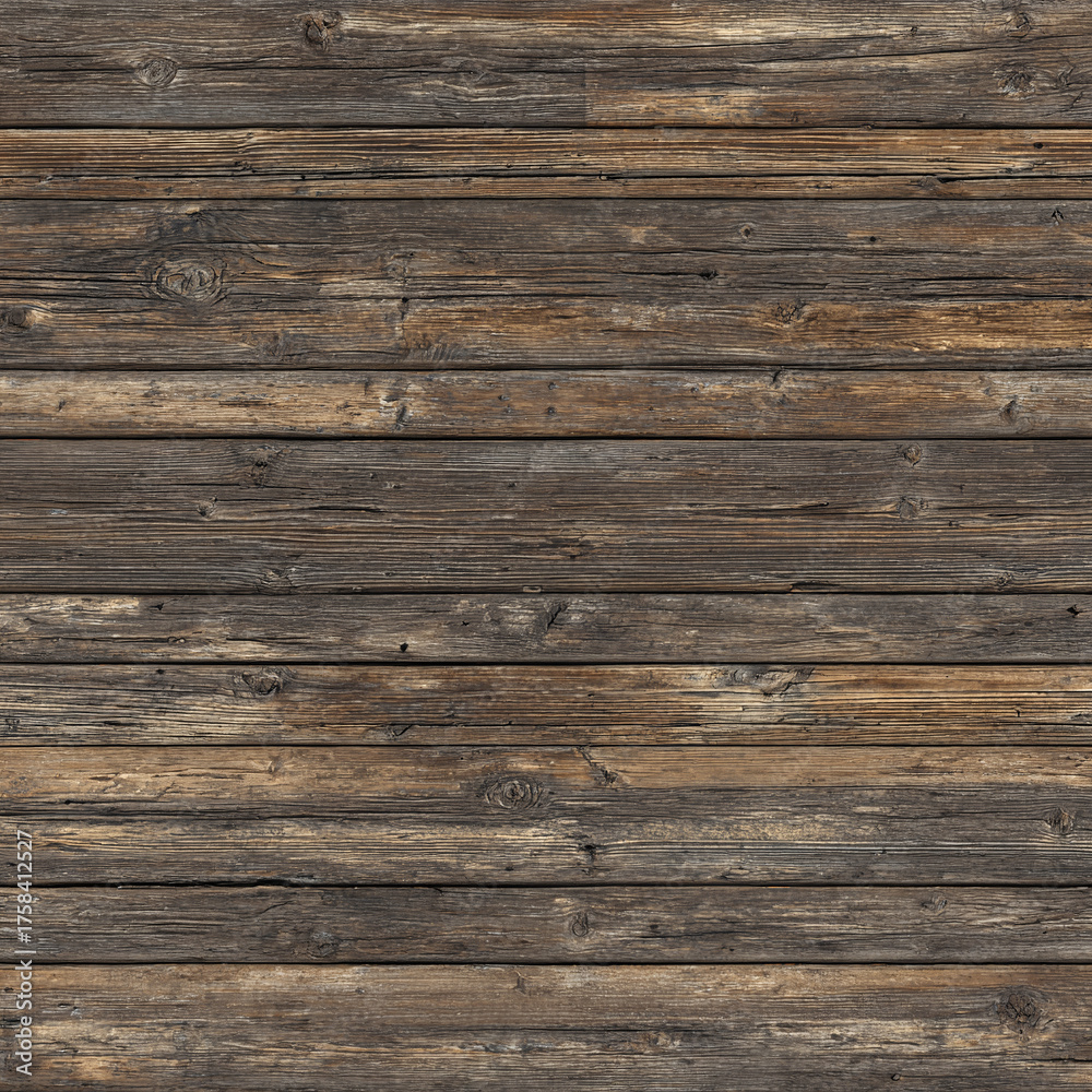 Fototapeta premium A classic and rustic, weathered brown wooden wall or floor texture with horizontal planks, a timeless and versatile background for a warm, natural, and cozy feel. 