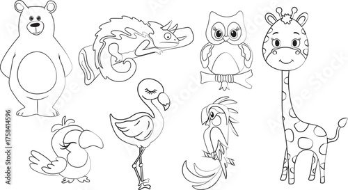 set of funny cartoon animals