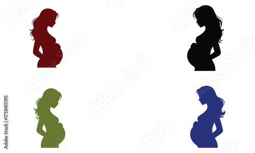 Color silhouette of pregnant women on white background
