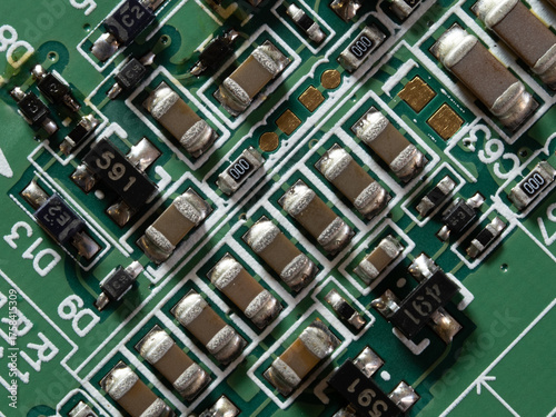 printed circuit Board with chips and radio components electronics