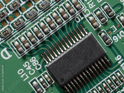 printed circuit Board with chips and radio components electronics