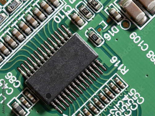 printed circuit Board with chips and radio components electronics