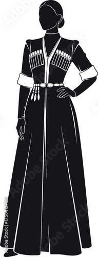 Woman in Traditional Georgian Chokha Dress Silhouette Vector