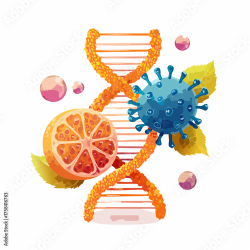 DNA strand and Cancer Cell Oncology Research Concept 3D rendering