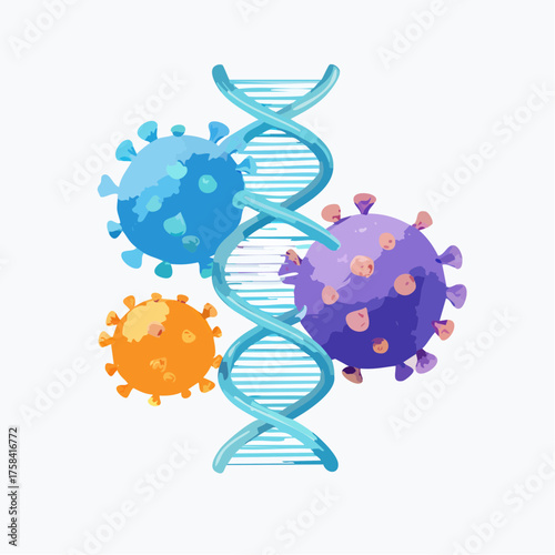 DNA strand and Cancer Cell Oncology Research Concept 3D rendering