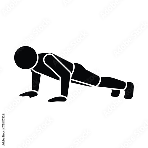 A black silhouette of a person doing a push up with arms extended and body straight out