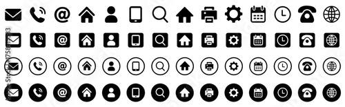 Contact vector icon set on white background. Contact us icon set for web and business card. Business card contact details icon collection. Flat contact icons for online support and info. vector, icons