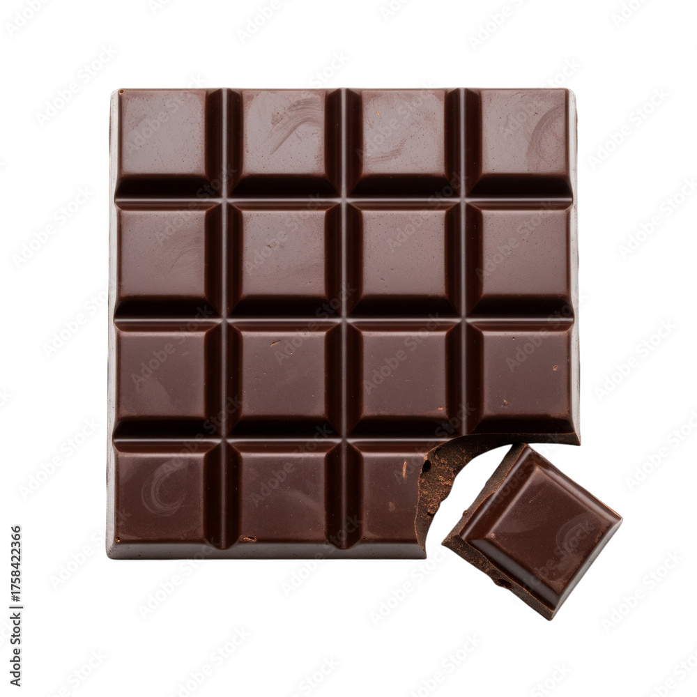 Fototapeta premium Dark Chocolate Bar with Broken Piece isolated on a transparent background sweet food