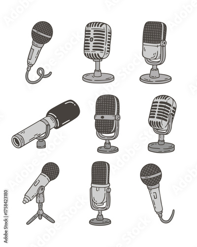 Cute Podcast Microphone Doodle Cartoon Illustration