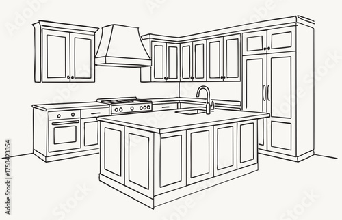 Linear sketch interior kitchen classic