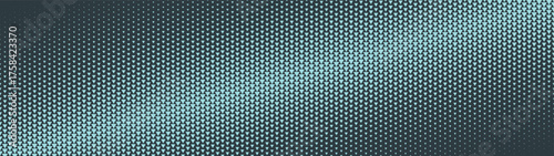 Cyan triangles grid halftone pattern diagonal line border ultra wide 32:9 aspect ratio vector conceptual abstract background. Half tone textured ultrawide format retro futuristic graphical abstraction