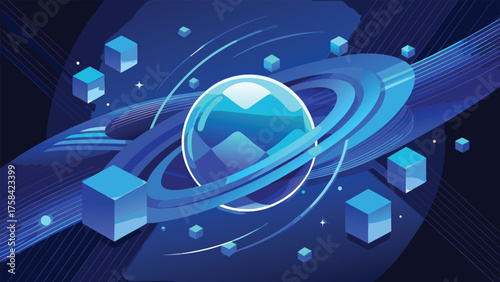 Abstract futuristic background featuring advanced technology elements in vibrant colors and dynamic shapes..eps
