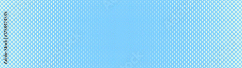 Star shaped trendy halftone pattern radial texture ultra wide 32:9 aspect ratio light blue vector abstract background. Half tone grid graphic blink effect panoramic ultrawide format classy abstraction
