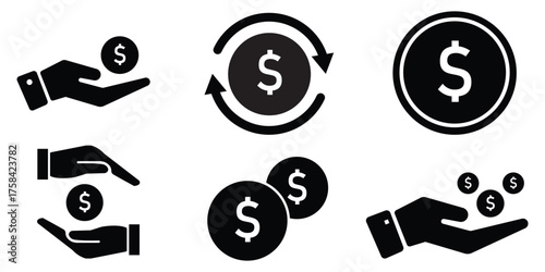 Doller Currency symbol icons set. Money kind icon Collection of currency icons. Dollar, Euro, British Pound, Chinese Yuan and Bitcoin symbol sign