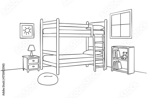 Children's room. Children's furniture. Bunk bed of a sketch style