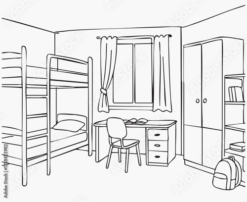 Children's room. Children's furniture. Bunk bed of a sketch style