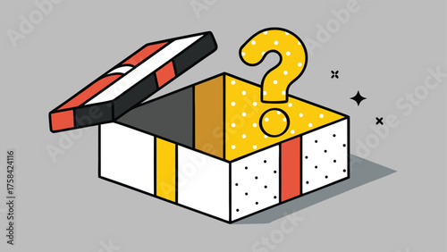 gift box featuring a large question mark on its surface, symbolizing curiosity or uncertainty about its contents.eps