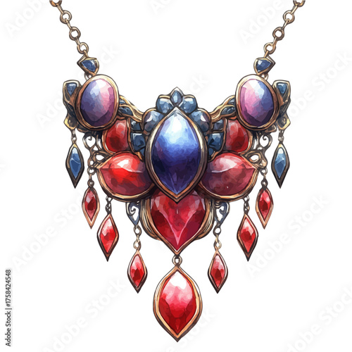 watercolor of Traditional Necklace, vector, isolated on a white background.