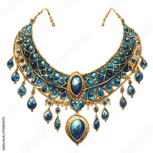 watercolor vector of Traditional Necklace, isolated on a white background.