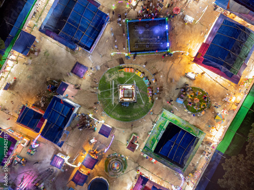 Drone View of a Colorful Temporary Amusement Park in South Asia