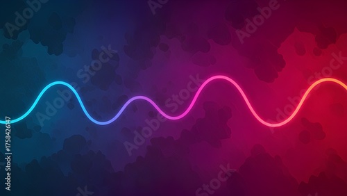 Single glowing neon line with vibrant blue to red gradient forming smooth wave on dark textured background visualizing concepts of music sound energy and motion