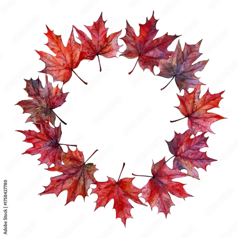 Fototapeta premium Watercolor Autumn Maple Leaf Wreath Clipart 