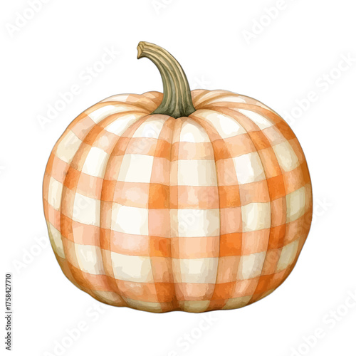Watercolor Gingham Pumpkin: Rustic Orange and White Autumn Clipart
