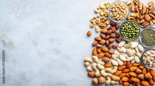 Assortment of Healthy Nuts and Seeds on Textured Background