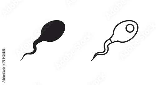 Two sperm icons one solid silhouette and one outline isolated on white background