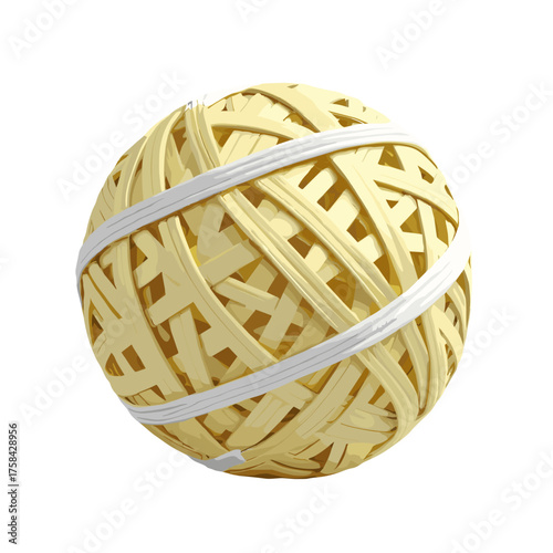 Yellow rubber band ball with white bands in a detailed and creative style
