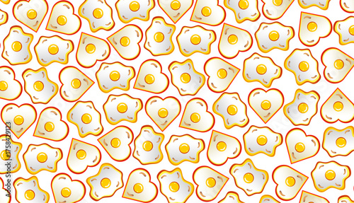 Fried egg pattern. Seamless fried eggs pattern background. Seamless sunny-side up fried eggs pattern. Hand-drawn fried eggs pattern. Cute friedeggs vector background.