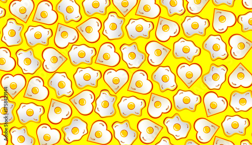 Fried egg pattern. Seamless fried eggs pattern background. Seamless sunny-side up fried eggs pattern. Hand-drawn fried eggs pattern. Cute friedeggs vector background.