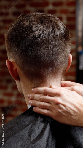 Barber finishes haircut with neck massage