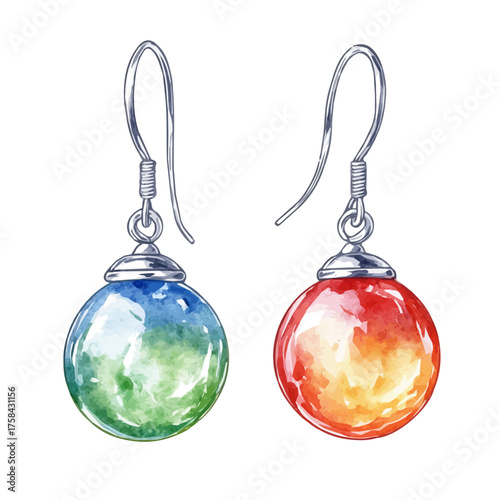 Threader Earrings, watercolor clipart vector, isolated on a white background.