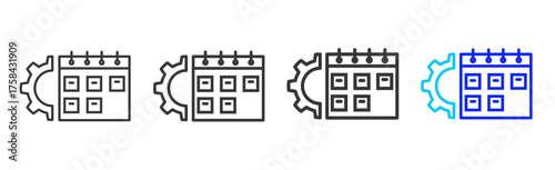 Maintenance Schedule Icon Set Collection in Creative Outline Style for Industrial Engineering Business Featuring Multiple Thickness Variations and Modern Vector Design
