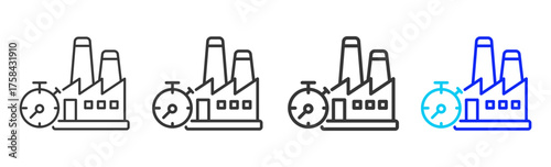 Production Timer Icon Set Collection in Creative Outline Style for Industrial Engineering Business Featuring Multiple Thickness Variations and Modern Vector Design