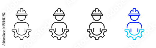 Machine Operator Icon Set Collection in Creative Outline Style for Industrial Engineering Business Featuring Multiple Thickness Variations and Modern Vector Design