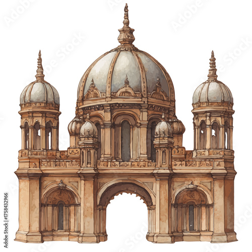 Temple Crown, watercolor painting vector, isolated on a white background.