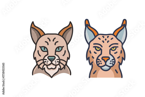 Two lynx head illustrations facing forward with simple linear design