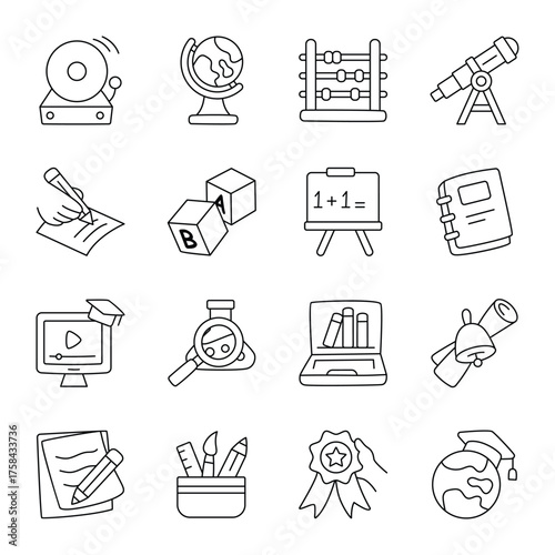 Education and Science Learning Line Icons Set 1
