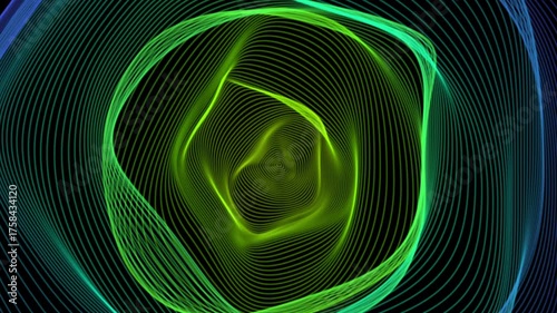 Futuristic Glowing Green Digital Waveform Tunnel Seamless Loop