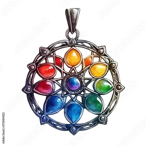 Talisman Pendant, watercolor painting vector, isolated on a white background.