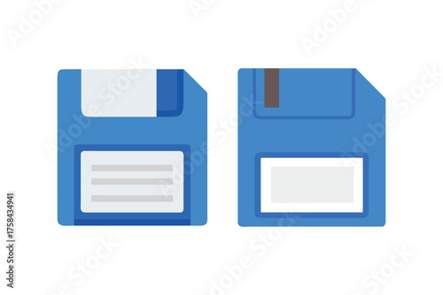 Two blue floppy disks depicted side by side a retro storage medium